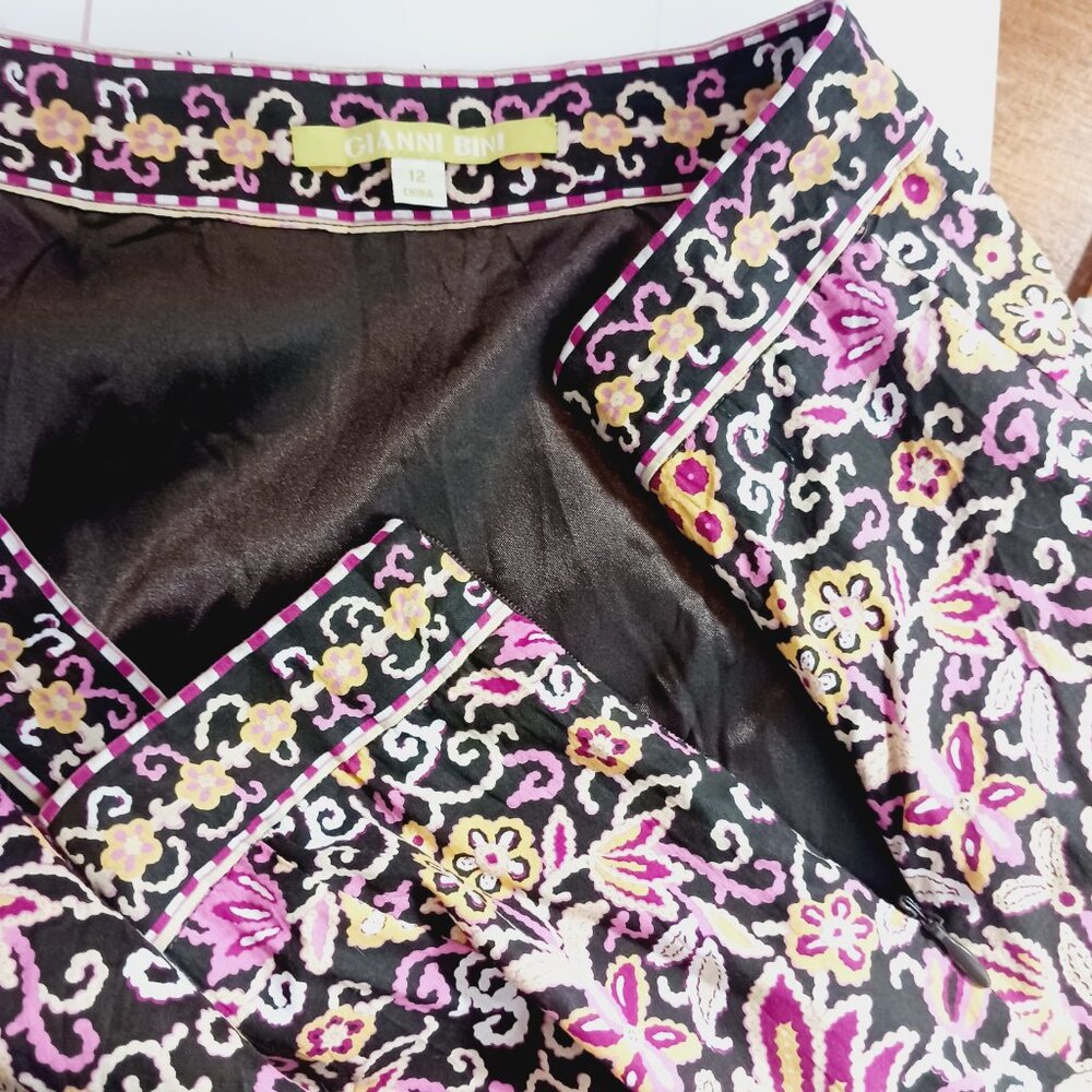 Gianni Bini, Boho Brown Floral Print Skirt, Size 12, Lace Trim, Cottage Core - Picture 8 of 13